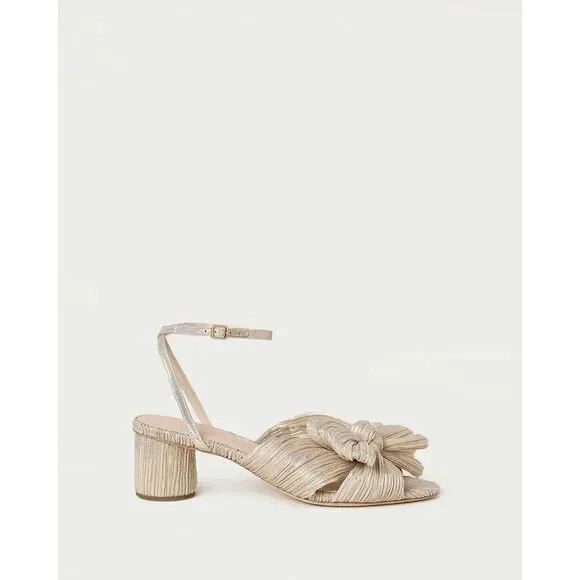 Loeffler Randall Dahlia Platinum Pleated Bow Heel Size 8.5 $450 - Picture 2 of 15